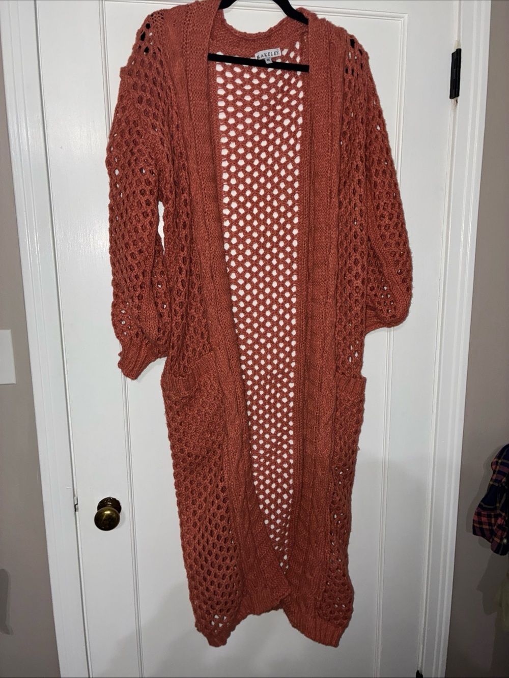 Open-Weave Long Cardigan in Rust